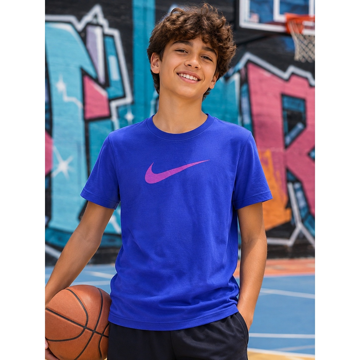 Nike T-Shirt Boys Xl Blue Short Sleeve Cotton Swoosh Logo Athletic Nwt